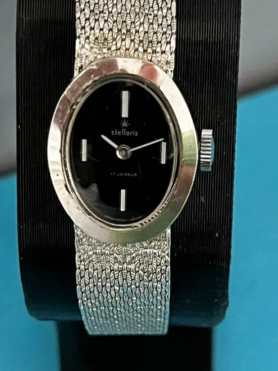 Vintage Stellaris Watch Women Silver Tone Oval Dial 17J  w mesh band manual main image 4